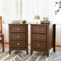 Bonnlo Nightstands Set of 2, 3 Drawer Night Stand for Bedroom with Metal Knobs, Wooden Bedside Table, Brown Nightstand/End Table