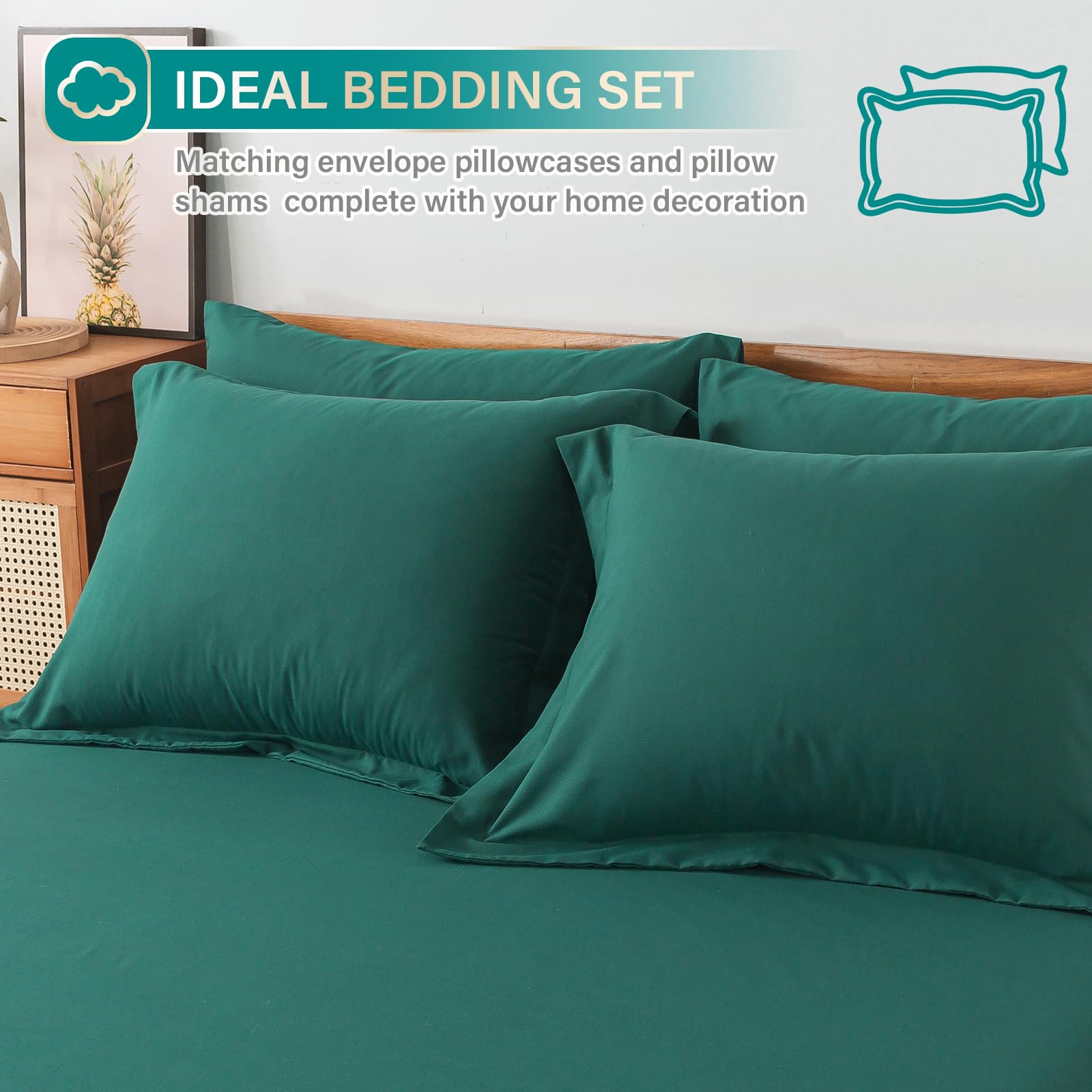 Cosybay Bed In A Bag King Comforter Sets 7Pcs All Season Solid Down Alternative Bedding Sets Dark Green With Comforter, Pillow S