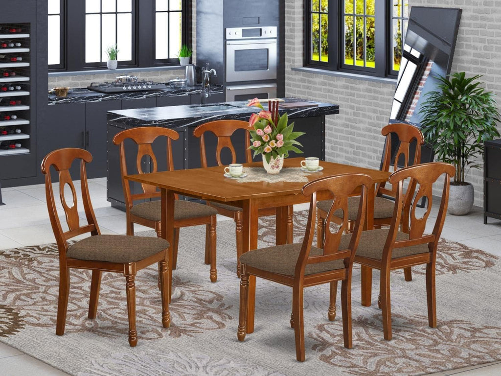 East West Furniture MLNA7-SBR-C Milan 7 Piece Kitchen Set Consist of a Rectangle Butterfly Leaf Dining Table and 6 Linen Fabric Upholstered Chairs, 36x54 Inch