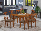 East West Furniture MLNA7-SBR-C Milan 7 Piece Kitchen Set Consist of a Rectangle Butterfly Leaf Dining Table and 6 Linen Fabric Upholstered Chairs, 36x54 Inch