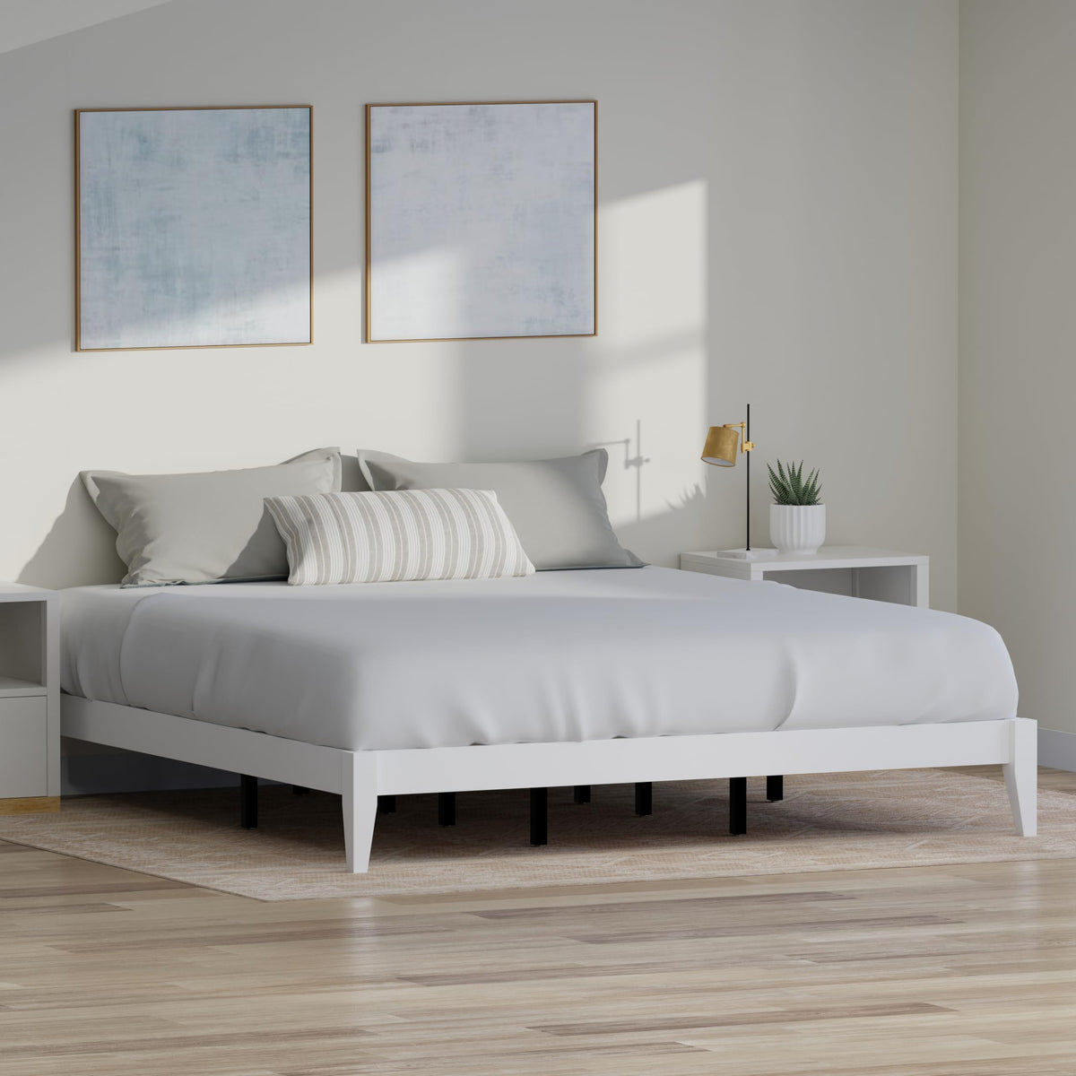 Serene Farmhouse Style King Wood Bed Frame - White