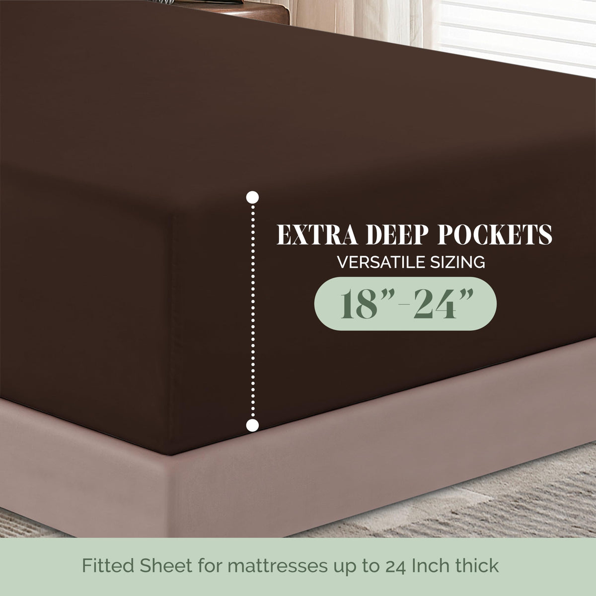 Elegant Comfort 1500 Premium Hotel Quality 18-24 Inches Deep - Extra Deep Pocket Single Fitted Sheet For High Mattress, Luxury And Softest, Smart Pocket - Wrinkle Free, Twin/Twin Xl, Chocolate Brown