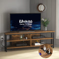 Unikito 55 Corner TV Stand with Power Outlet, Corner Entertainment Center TV Console Table with 4 Open Storage Shelves, Metal 