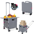 FELICON SELORSS Folding Utility Cart Rolling Crate Tote Basket Box Storage Handcart on 4 Swivel Wheels with Adjustable Handle Ex
