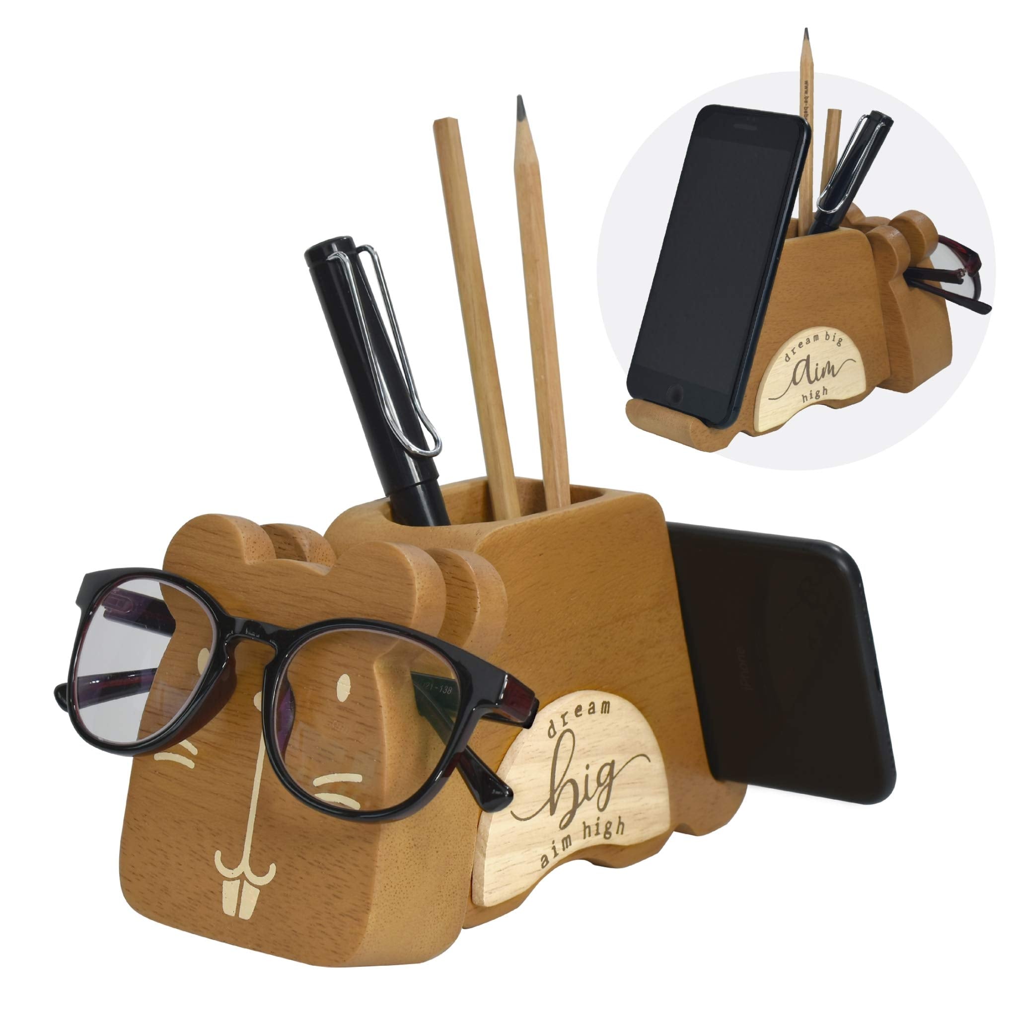 I'M Wood Multipurpose Eyeglass Phone Pen & Hamster Pencil Holder