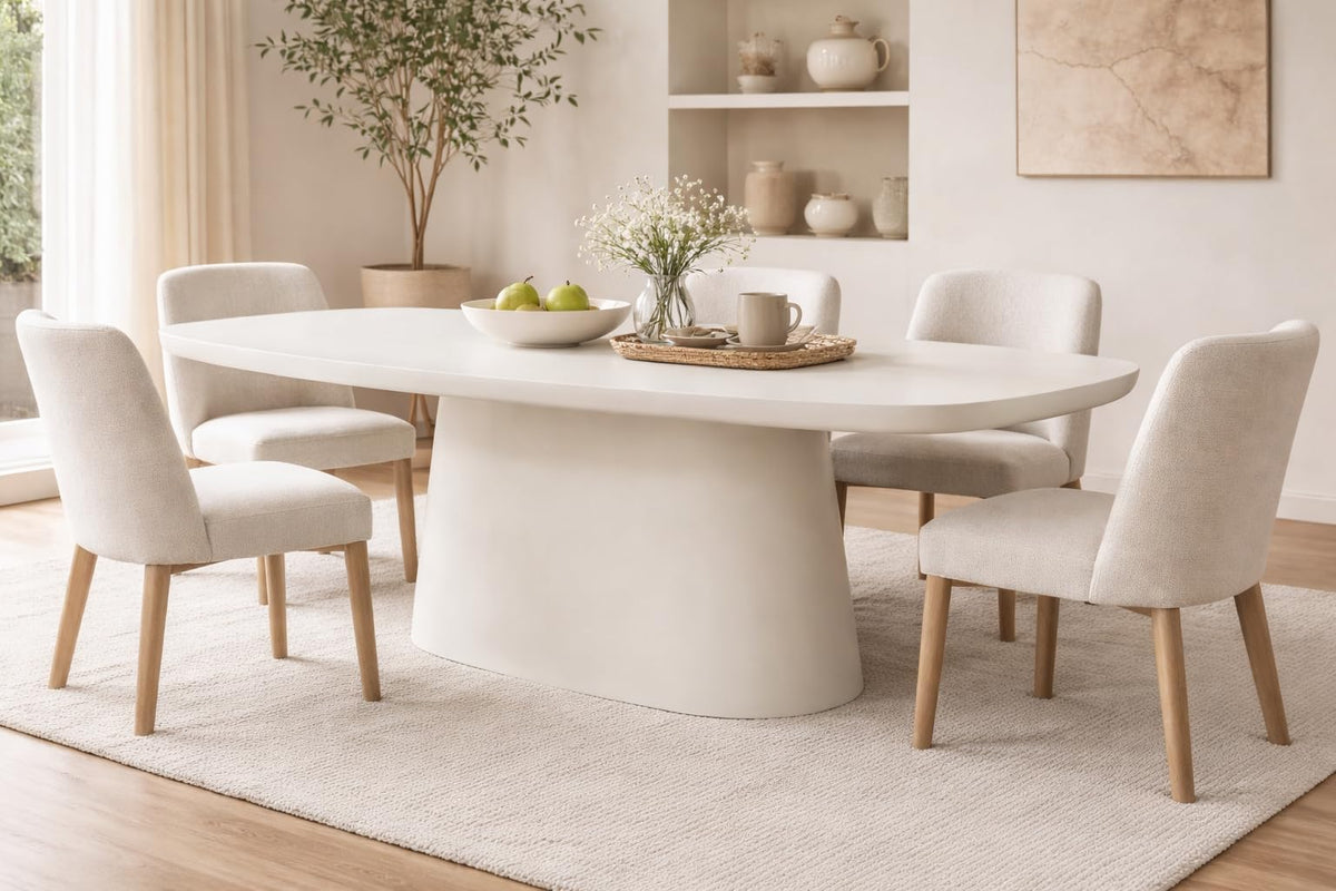 Bello Stucco Lime Plaster Dining Table, 200X100X76 Cm, Oval Shape, Pedestal Base