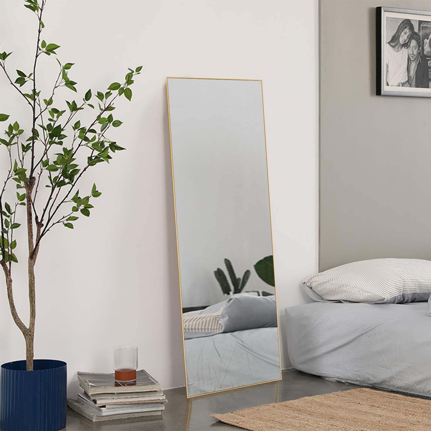 KIAYACI Wall Mirror Full Length Full Body Mirror Bedroom Dressing Mirror Standing Hanging or Leaning Against Wall Aluminum Alloy