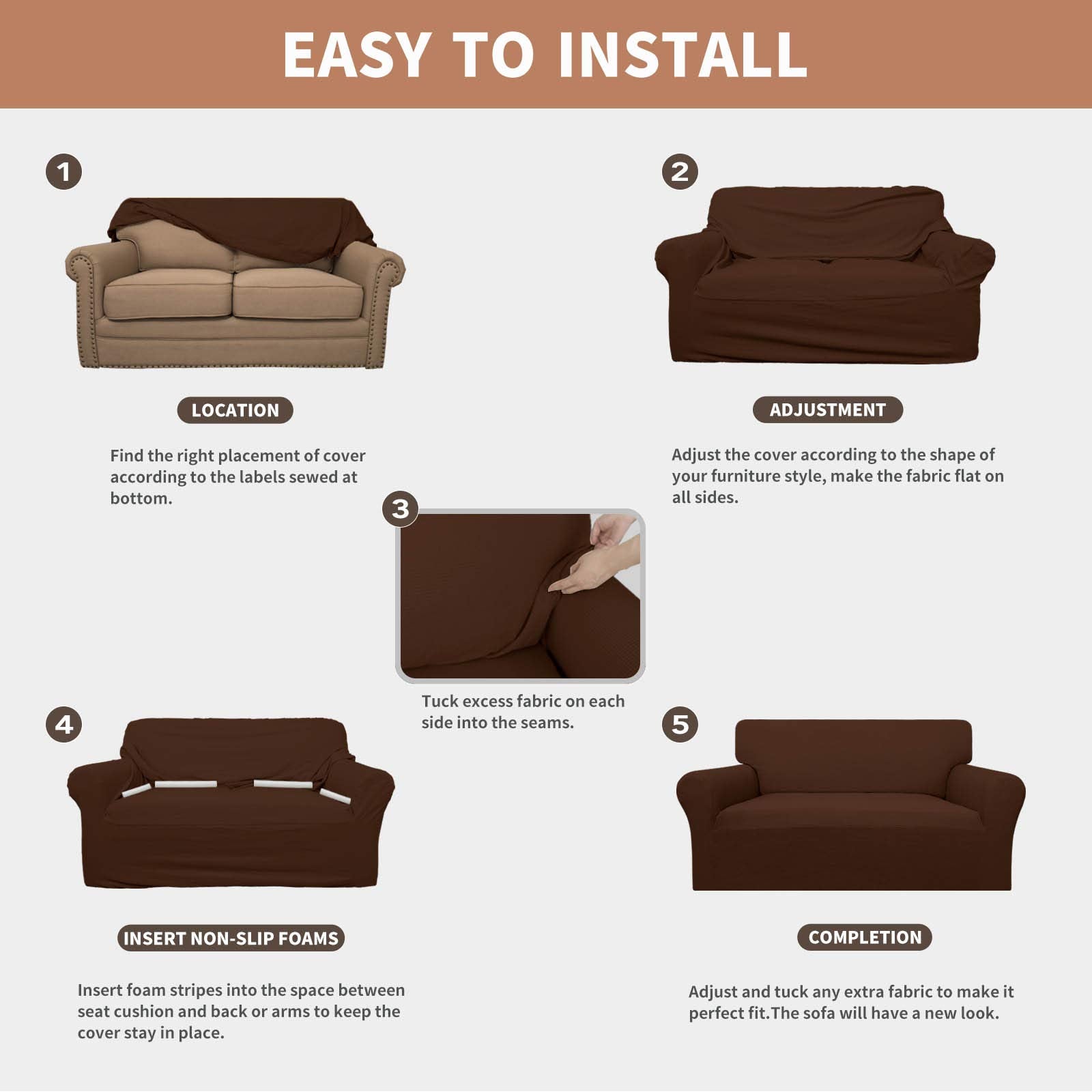 Easy-Going 100% Waterproof Couch Cover, Dual Waterproof Sofa Cover, Stretch Jacquard Sofa Slipcover, Leakproof Furniture Protector For Kids, Pets, Dog And Cat (Oversized Sofa, Coffee)