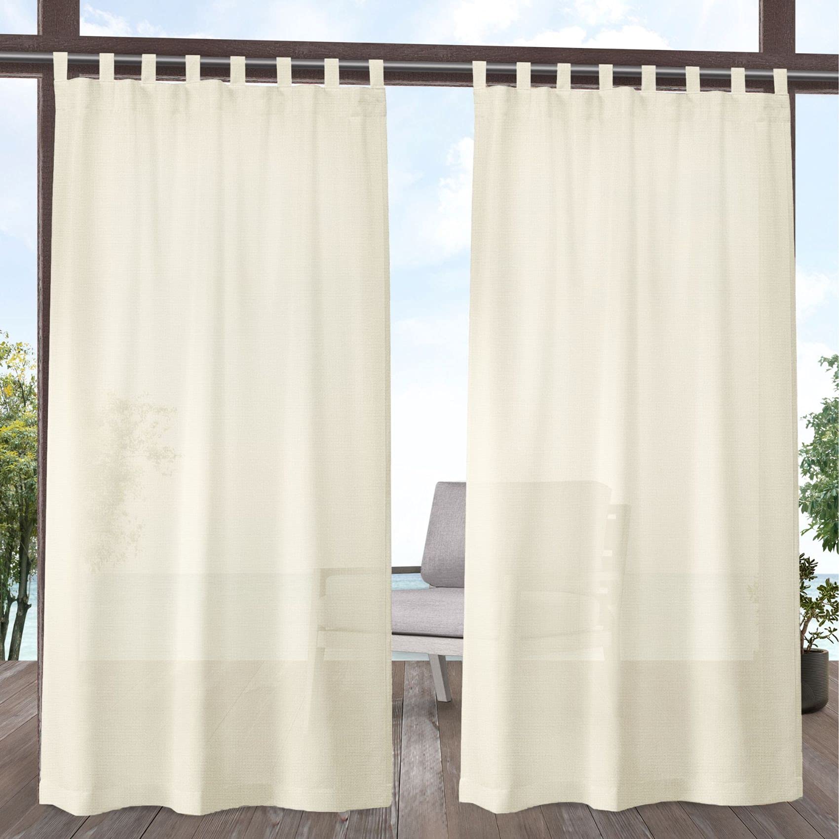 Exclusive Home Miami Semi-Sheer Indoor/Outdoor Hook-and-Loop Tab Top Curtain Panel Pair, 54''x96'', Ivory