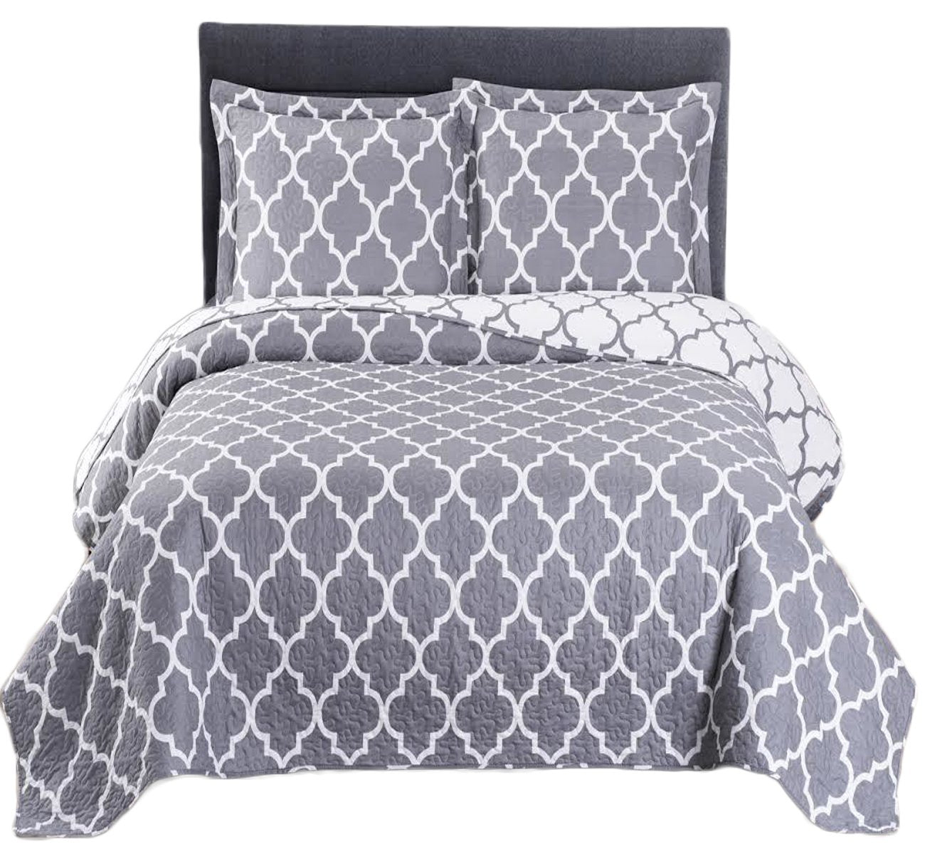 Royal Tradition Meridian-Grey Reversible Coverlets, Twin Xl Over-Sized 2Pc Quilt Set (68-Inch Wide X 90-Inch Long) Lightweight B