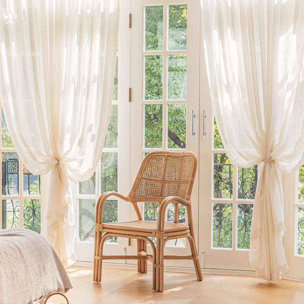 Fmfunctex Linen Sheer Pinch Pleated Curtains For Bedroom, Linen Flax Beige 63 Inch Length Sheer Curtain Panels For Living Room,