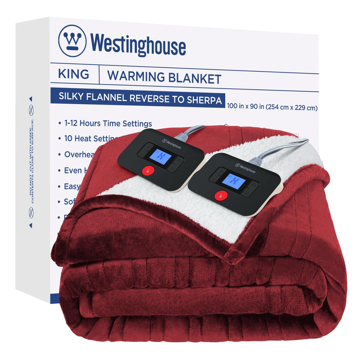 Westinghouse Electric Blanket King, Heated Blanket King Size With 10 Heating Levels And 1 To 12 Hours Heating Time Settings, Fla