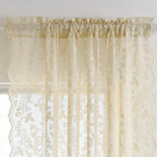 Beige Lace Curtains 63 Inch Length 2 Panels Set Rustic Leaf Floral Patterned Farmhouse Vintage Lace Sheer Curtains For Bedroom D
