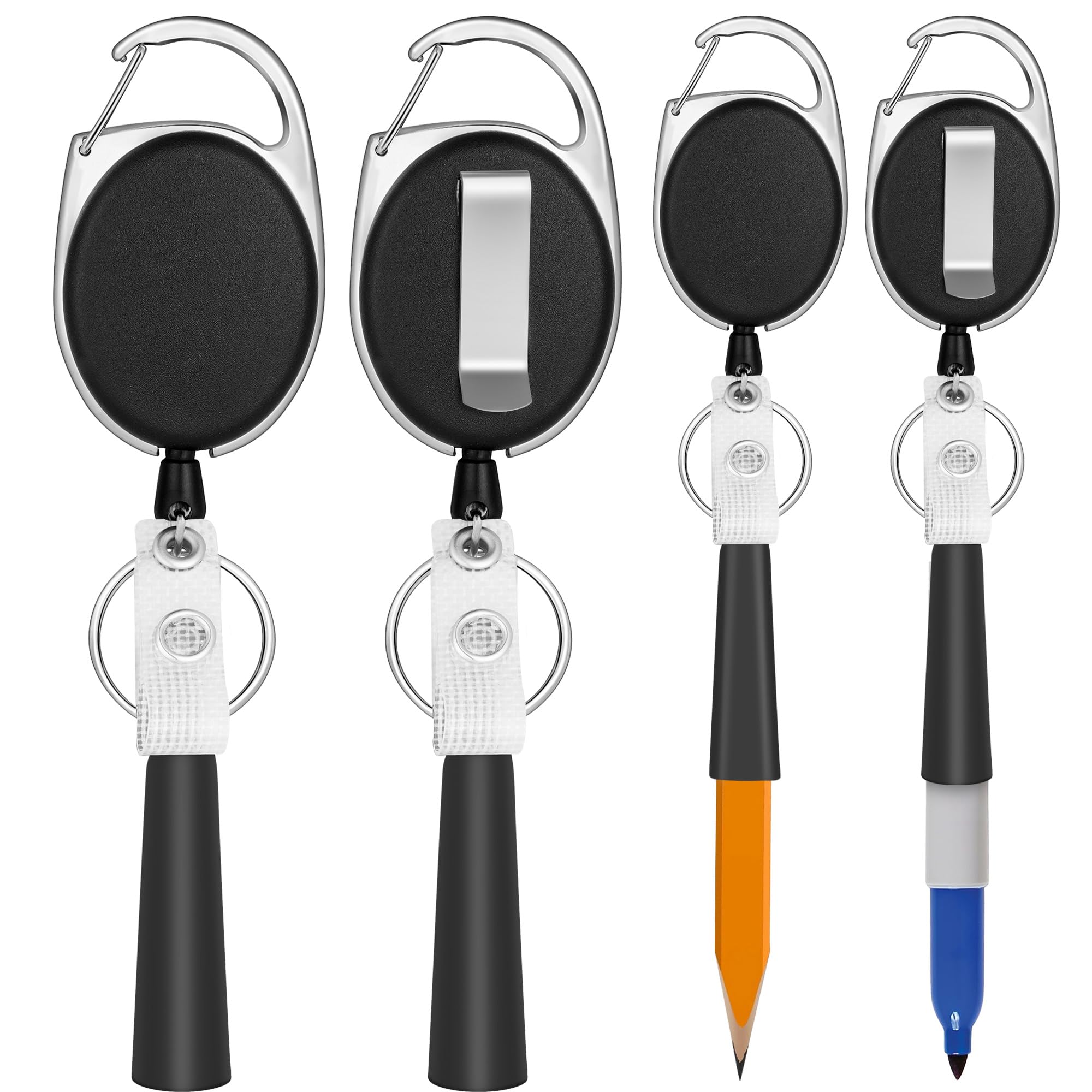 4 Pack Retractable Pen Holder With 31.5' Dyneema Cord, Elastic Silicone Retractable Pencil Holder Ideal For Carpenters,Nurses,