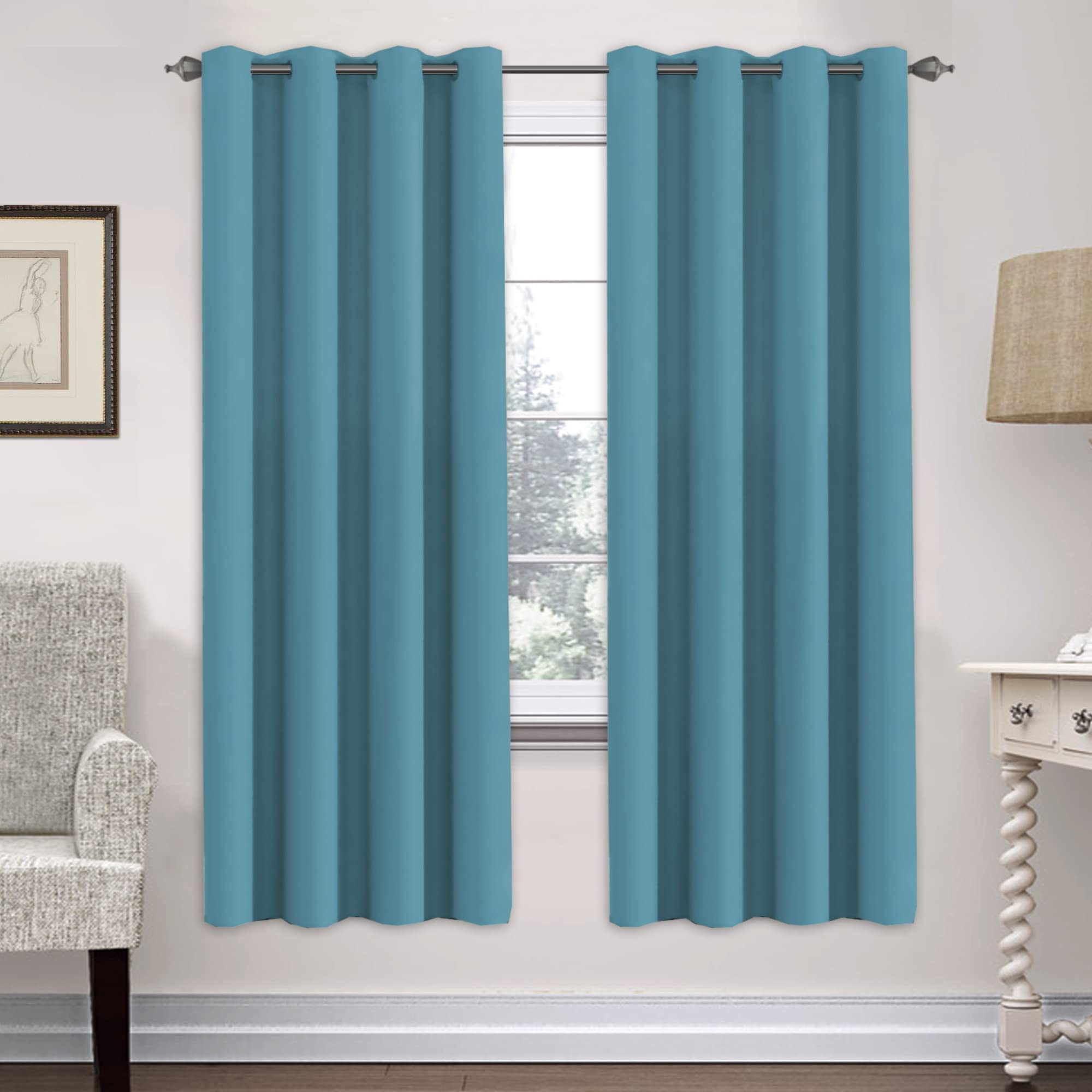 H.Versailtex Ultra Soft Microfiber Thermal Insulated Antique Copper Grommet Blackout Curtains/Window Treatment Draperies 52 By 72 - Inch For Living Room/Bedroom,Set Of 2 - Storm Blue