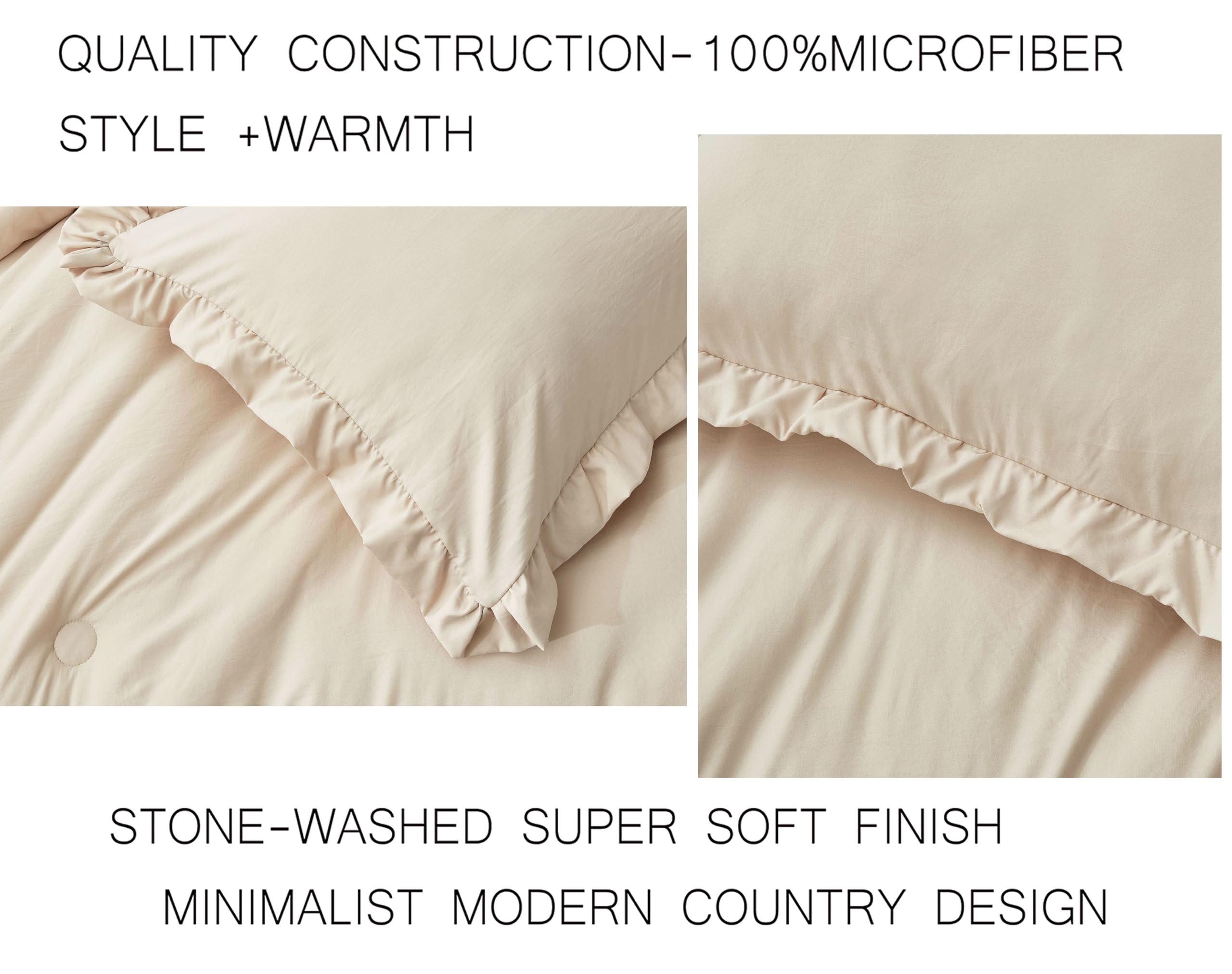 Chezmoi Collection Nora Light Sand Comforter Set Twin Size 2-Piece Lightweight Soft Fluffy Ruffled Edge Trim Stone-Washed Microf
