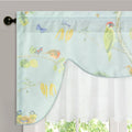 Leeva Linen Textured Kitchen Valances For Window, Farmhouse Blue Bird Double Layered Valance With Sheer, Light Filtering Small D