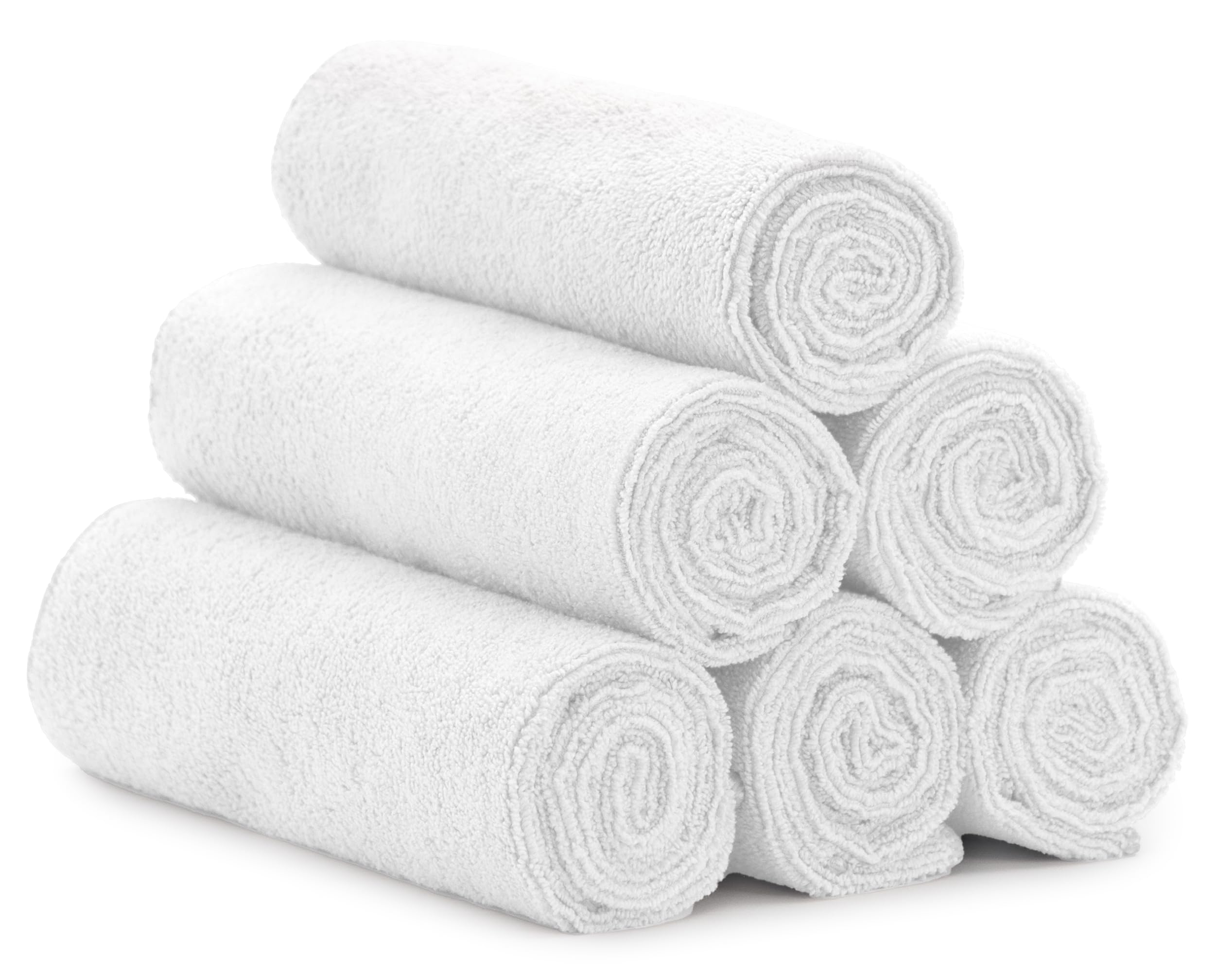 S&T INC. Microfiber Gym Towel, Yoga Towel for Home, Gym Bag and Workout Equipment, 16 Inches x 27 Inches, White, 6 Pack