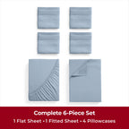 Mellanni Queen Sheet Set - 6-Piece Iconic Collection Bedding, (Including 4 Pillowcases), 16-Inch Deep Pocket, Easy Care, Extra Soft, Cooling Sheets, Brushed Microfiber - Blue Hydrangea