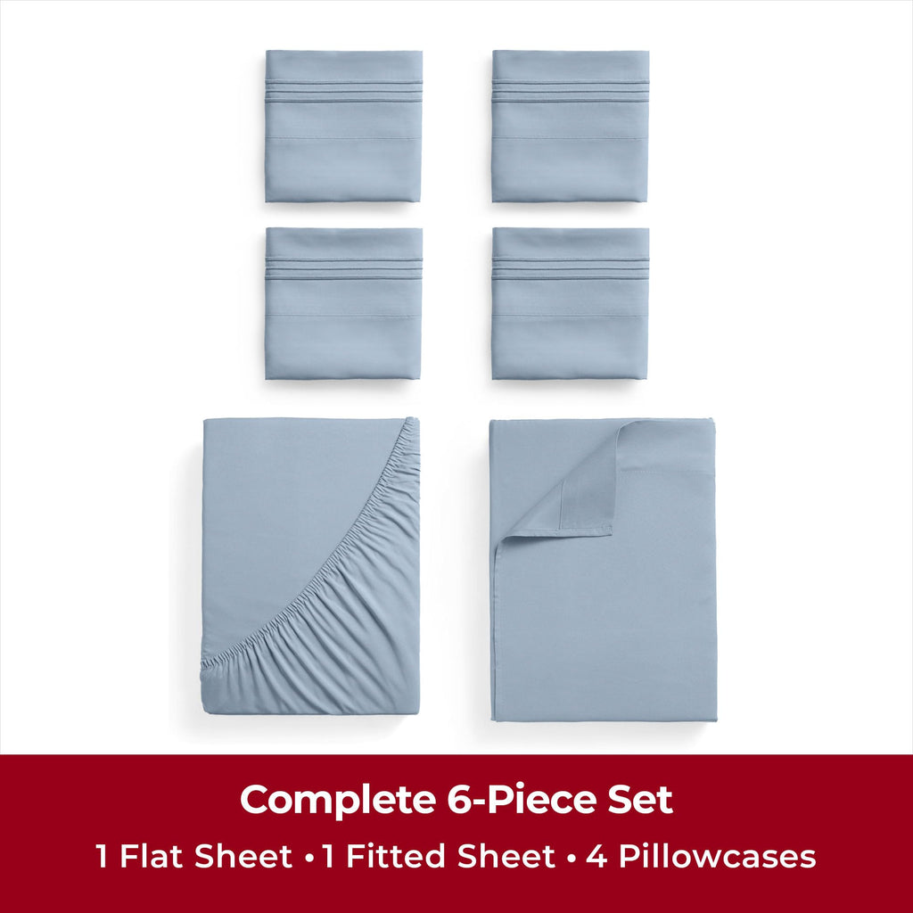 Mellanni Full Sheet Set - 6-Piece Iconic Collection Bedding, (Including 4 Pillowcases), 16-Inch Deep Pocket, Easy Care, Extra Soft, Cooling Sheets, Brushed Microfiber - Blue Hydrangea