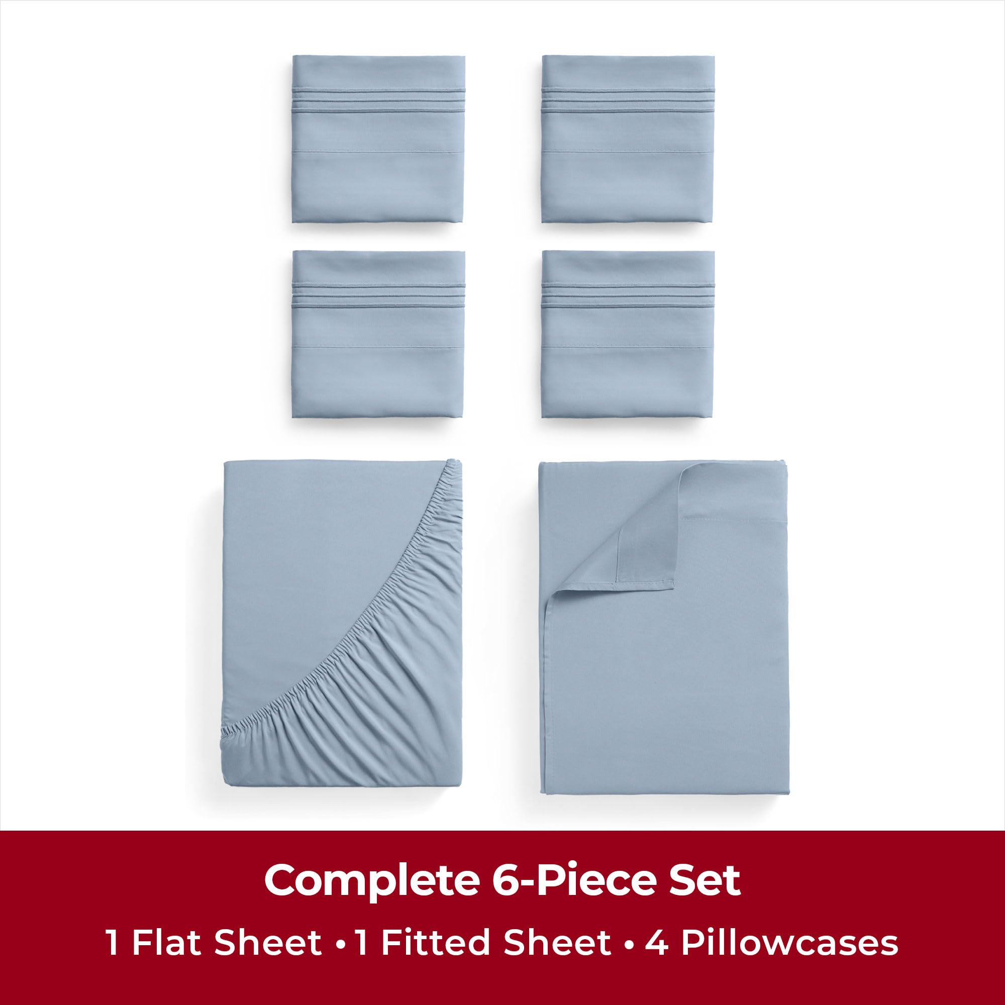 Mellanni Full Sheet Set - 6-Piece Iconic Collection Bedding, (Including 4 Pillowcases), 16-Inch Deep Pocket, Easy Care, Extra Soft, Cooling Sheets, Brushed Microfiber - Blue Hydrangea