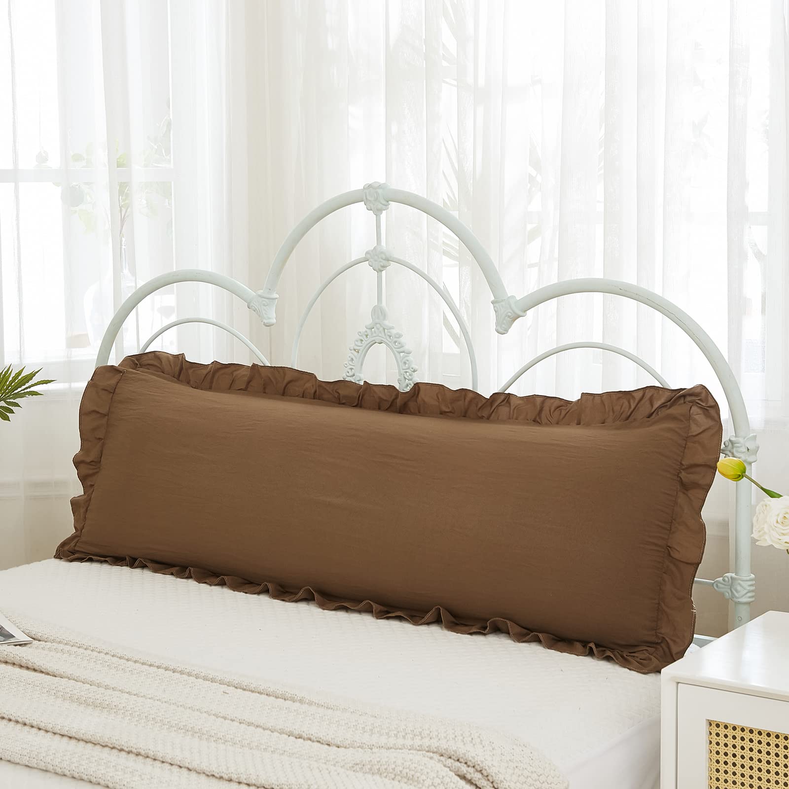 Brown Body Pillow Cover 20X54Inches Long Pillowcase Ruffled Pillowcases Shabby Chic Ruffled Fringe Decor Body Ruffled Pillow Sha
