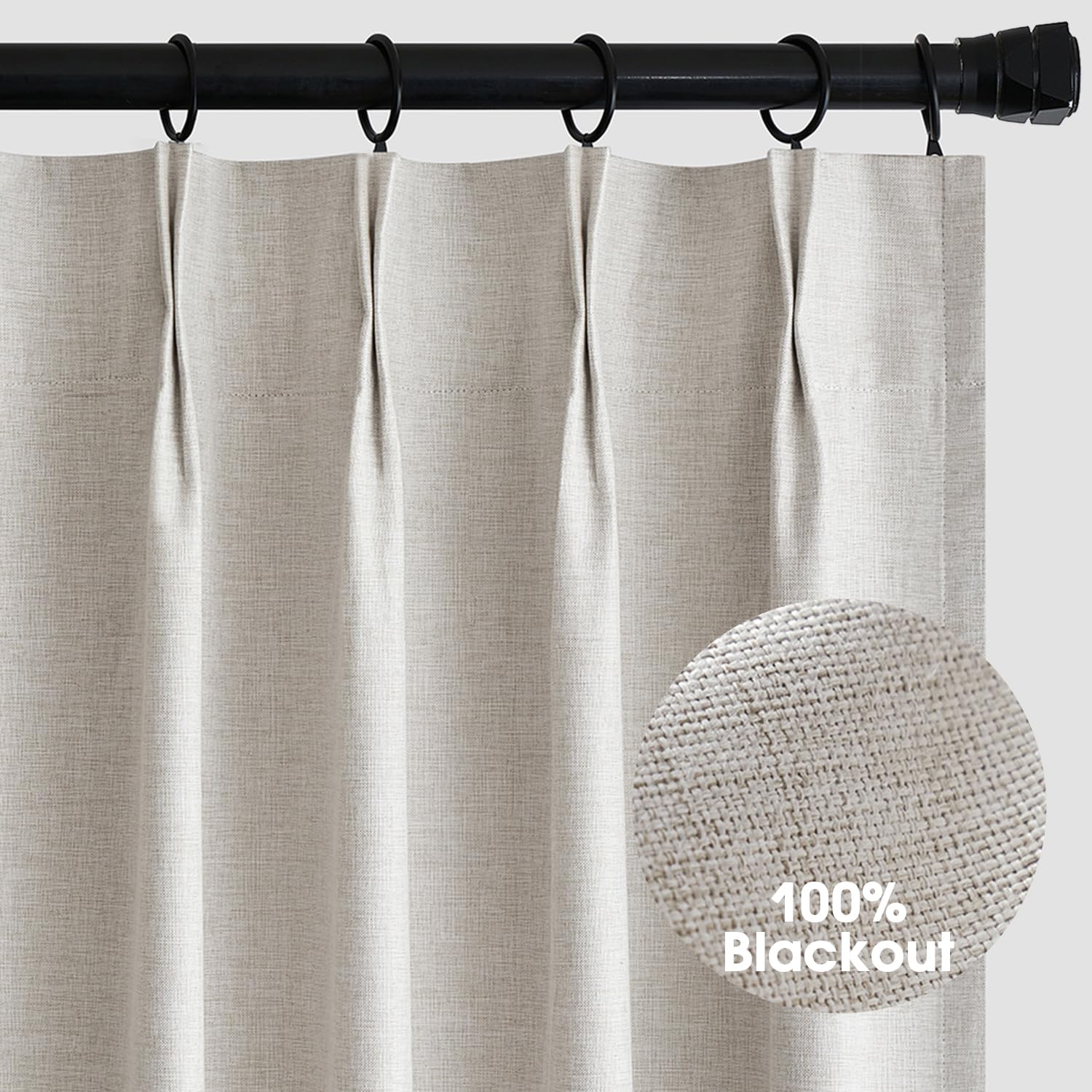 Miulee Pinch Pleated Linen Blackout Curtains 2 Panels Light Blocking Farmhouse Black Out Pleat Thermal Insulated Living Room Bed