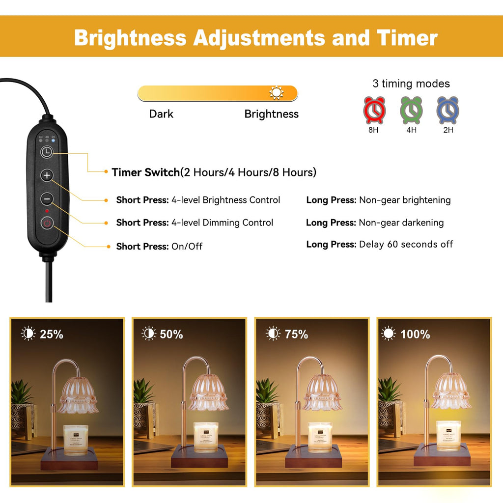 Honvinor Candle Warmer Lamp, Candle Warmer Lamp Adjustable Height, Candle Warmer Light With Timer & Dimmer, Compatible With Jar