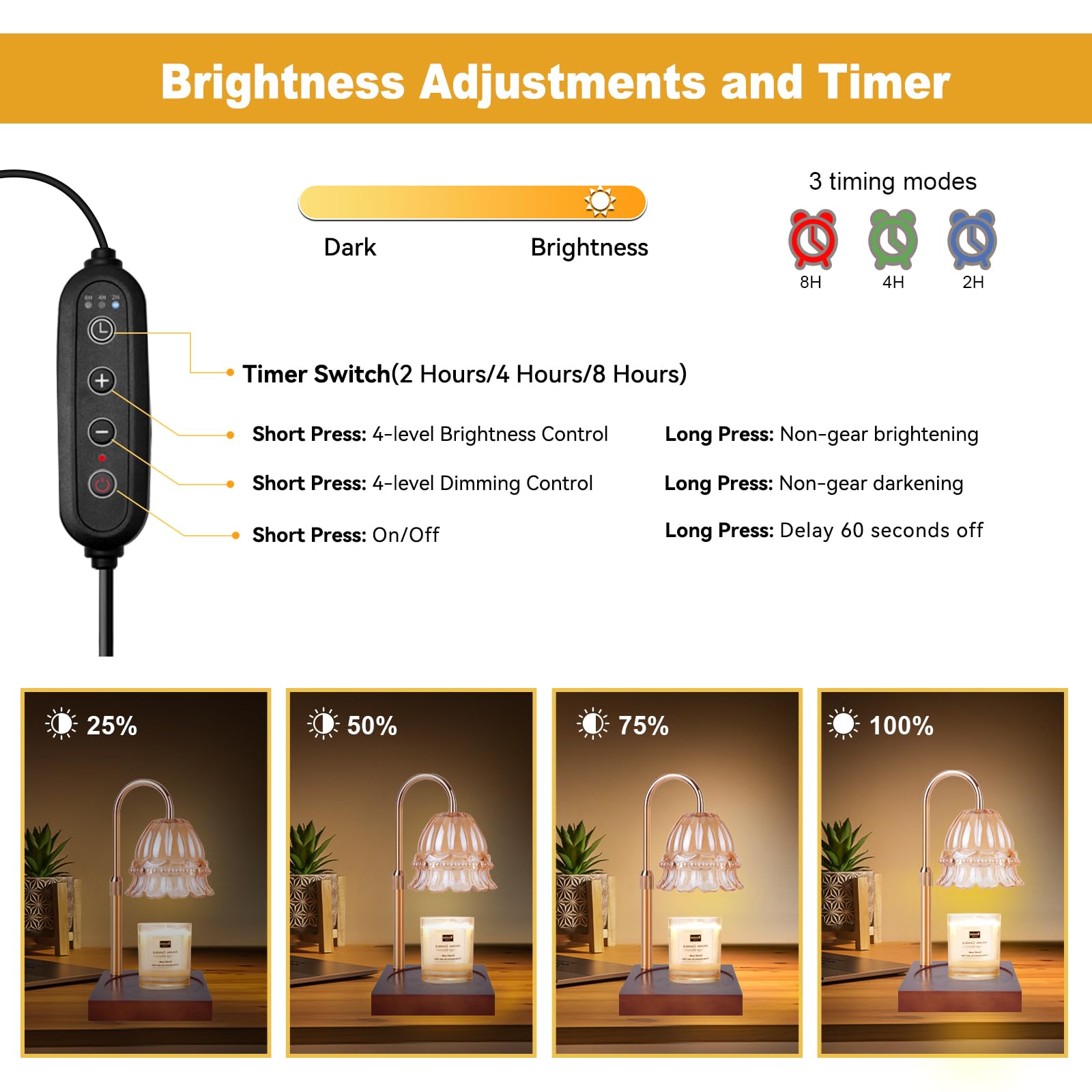 Honvinor Candle Warmer Lamp, Candle Warmer Lamp Adjustable Height, Candle Warmer Light With Timer & Dimmer, Compatible With Jar