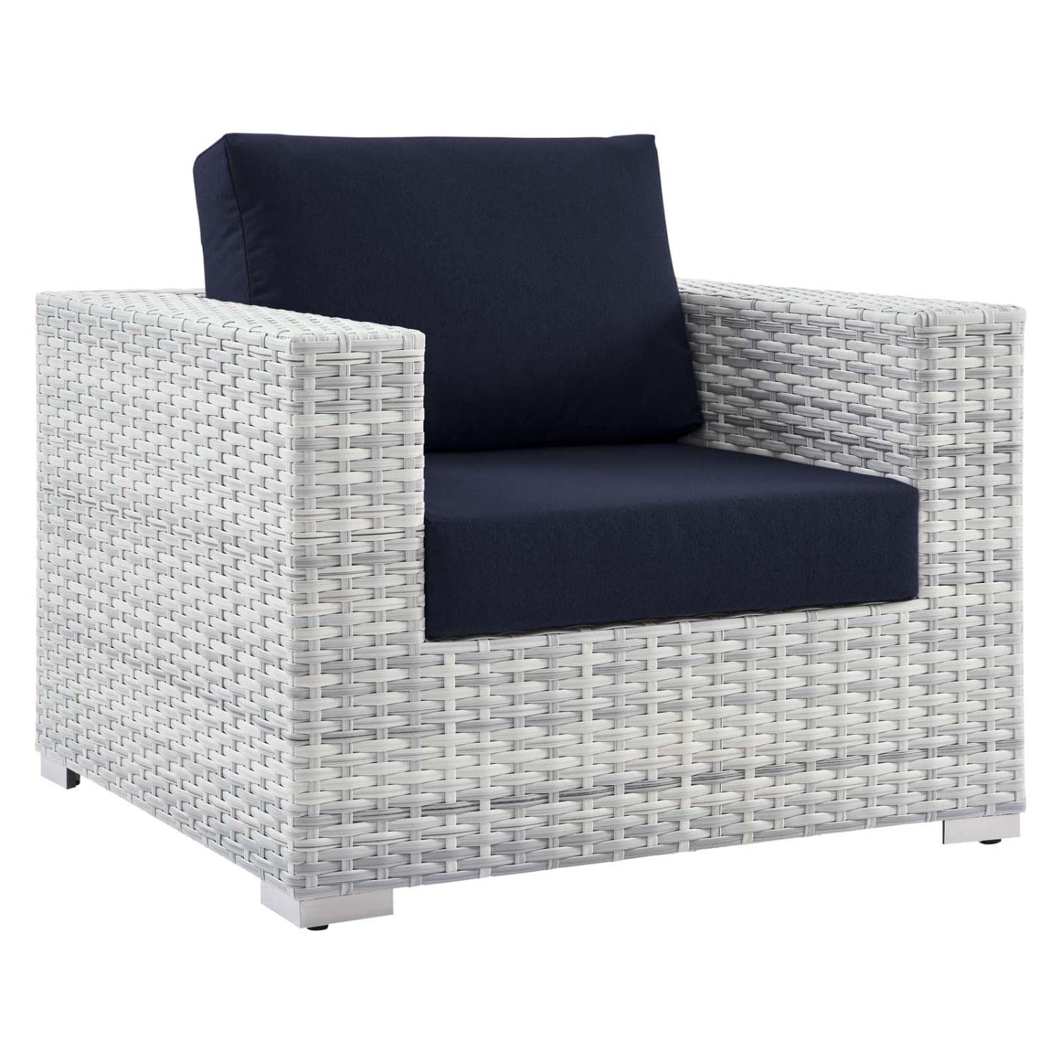 Modway Convene Wicker Rattan Outdoor Patio Armchair in Light Gray Navy