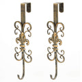 Jemeni 2 Pack 16 Wreath Hanger for Front Door, Metal Over The Door Wreath Hook, Fleur De Lis and Scroll Design, Antique Gold