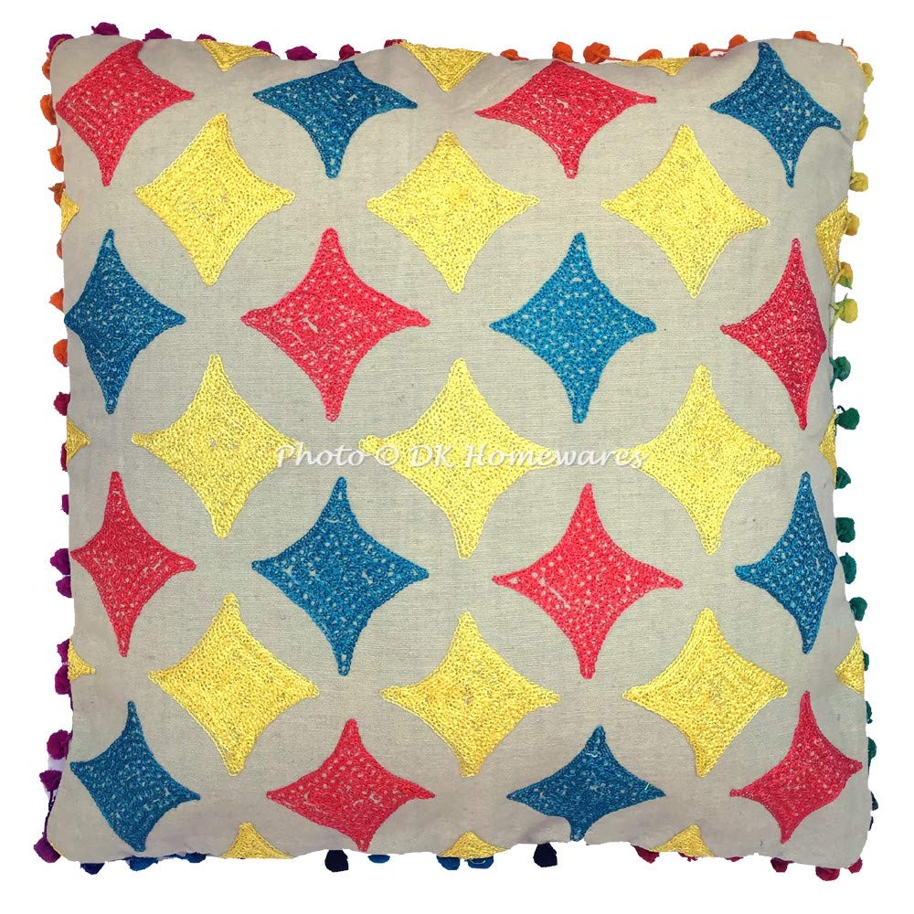 Dk Homewares Cotton Decorative Embroidered Couch Cushion Covers 16 Inch X 16 Inch Geometrical Suzani Multi Color Home Decor Pom