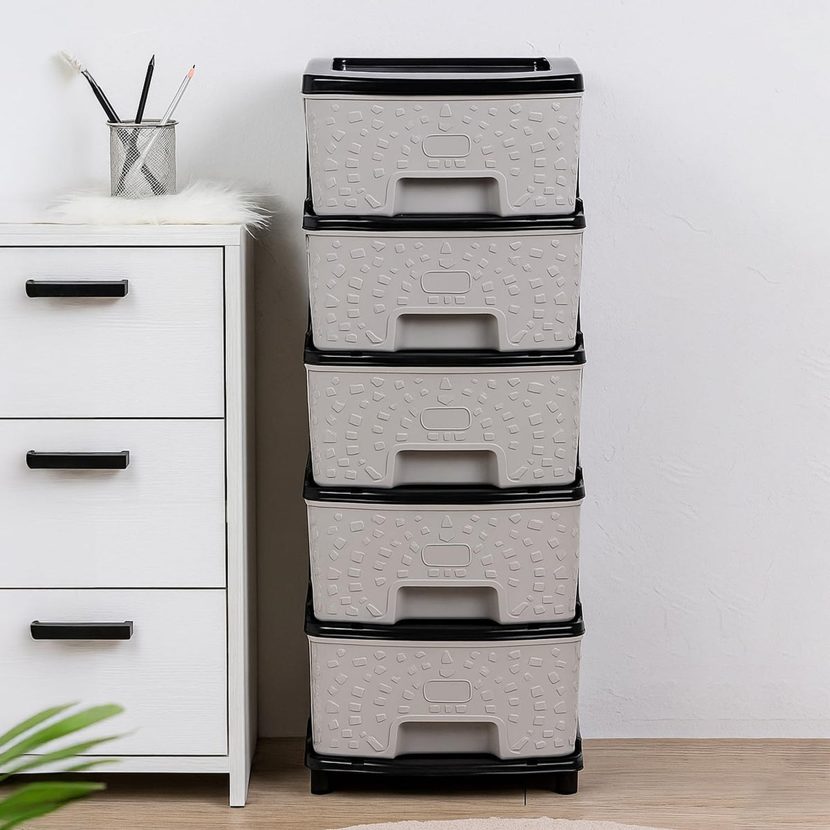 5 Layer Plastic Drawer Storage Cabinet, Multipurpose Modular Organizer For Home, Bedroom, Kitchen, Living Room & Office, Space S