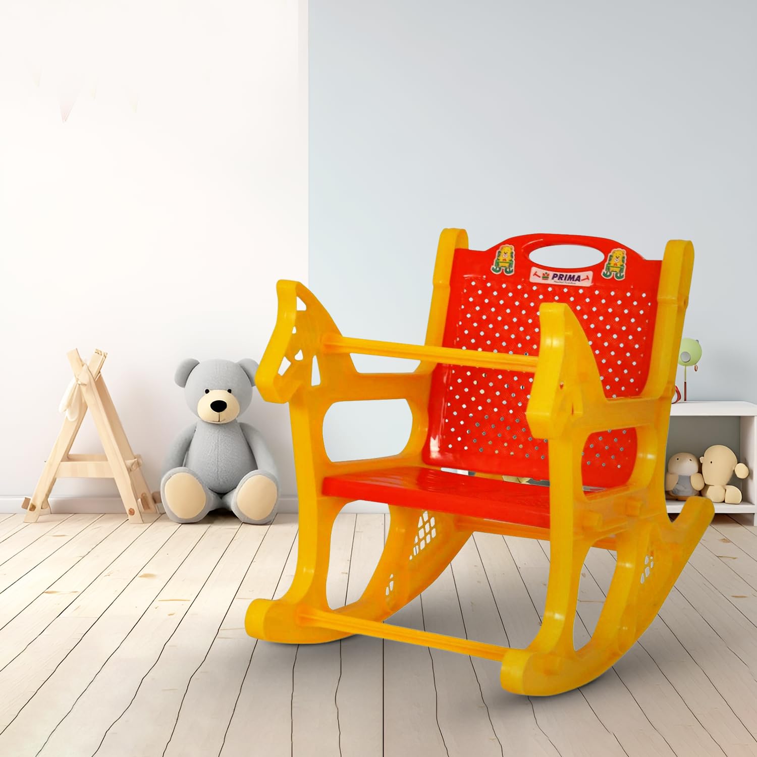 Prima Baby Rocking Plastic Chair For Kids, Toddlers, Rocker And Bouncer With Backrest For 6 Month To 3 Years Age Kids(Red/Yellow