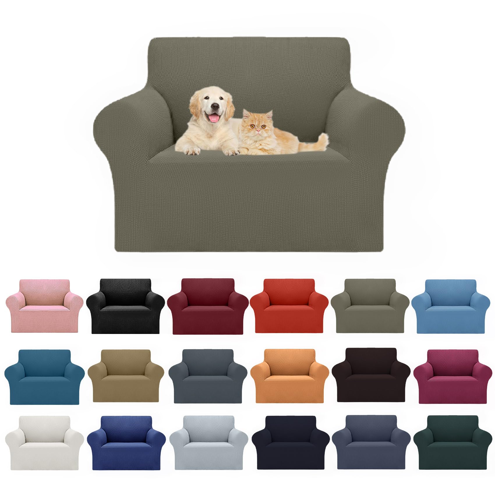 2025 New Stretch Chair Sofa Slipcovers Couch Cover For 1 Seater Furniture Protector Sofa Covers With Elastic Bottom Jacquard Fabric Small Checks For Pets, Kids - Khaki