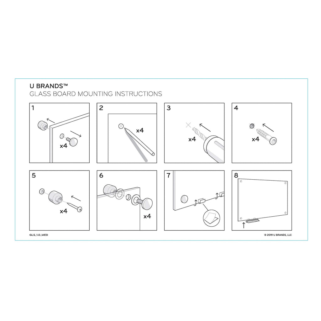 U Brands Glass Dry Erase Board, 96'X47', White Frosted Surface With Silver Grommets, Frameless, Includes Marker