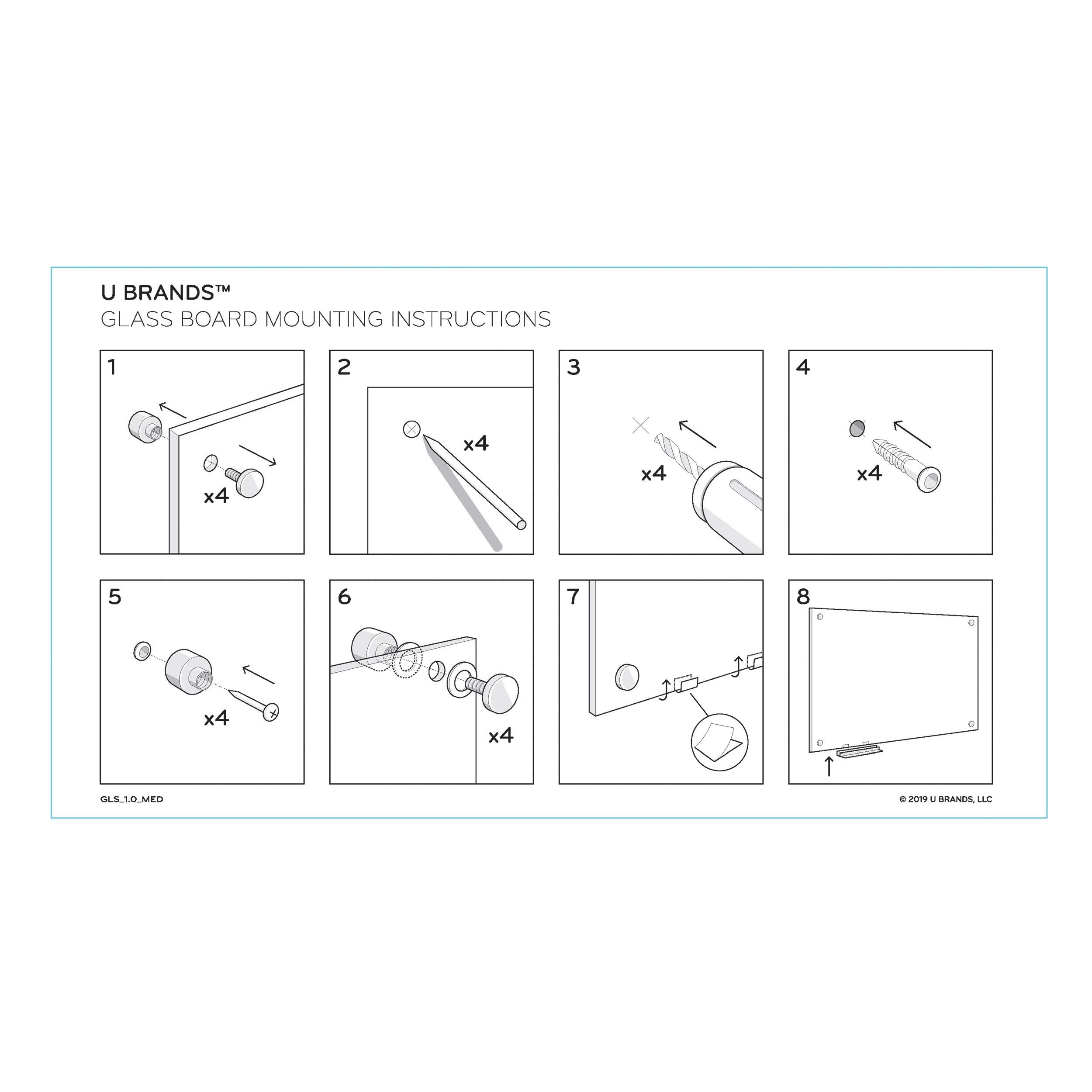 U Brands Glass Dry Erase Board, 96'X47', White Frosted Surface With Silver Grommets, Frameless, Includes Marker
