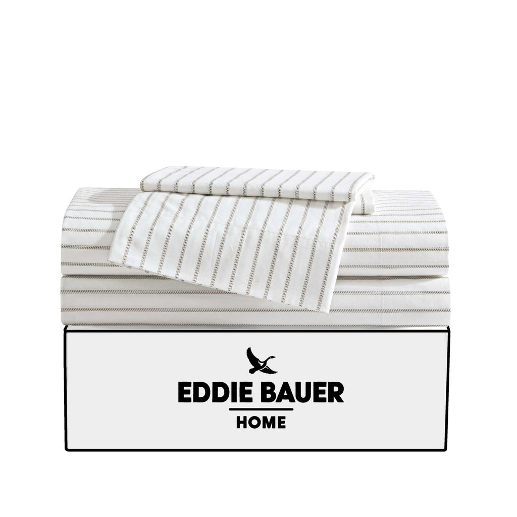 Eddie Bauer - King Sheet Set, Cotton Percale Bedding Set, Super Soft And Cozy Home Decor, Oeko-Tex Certified (Essential Stripe Beige, King)