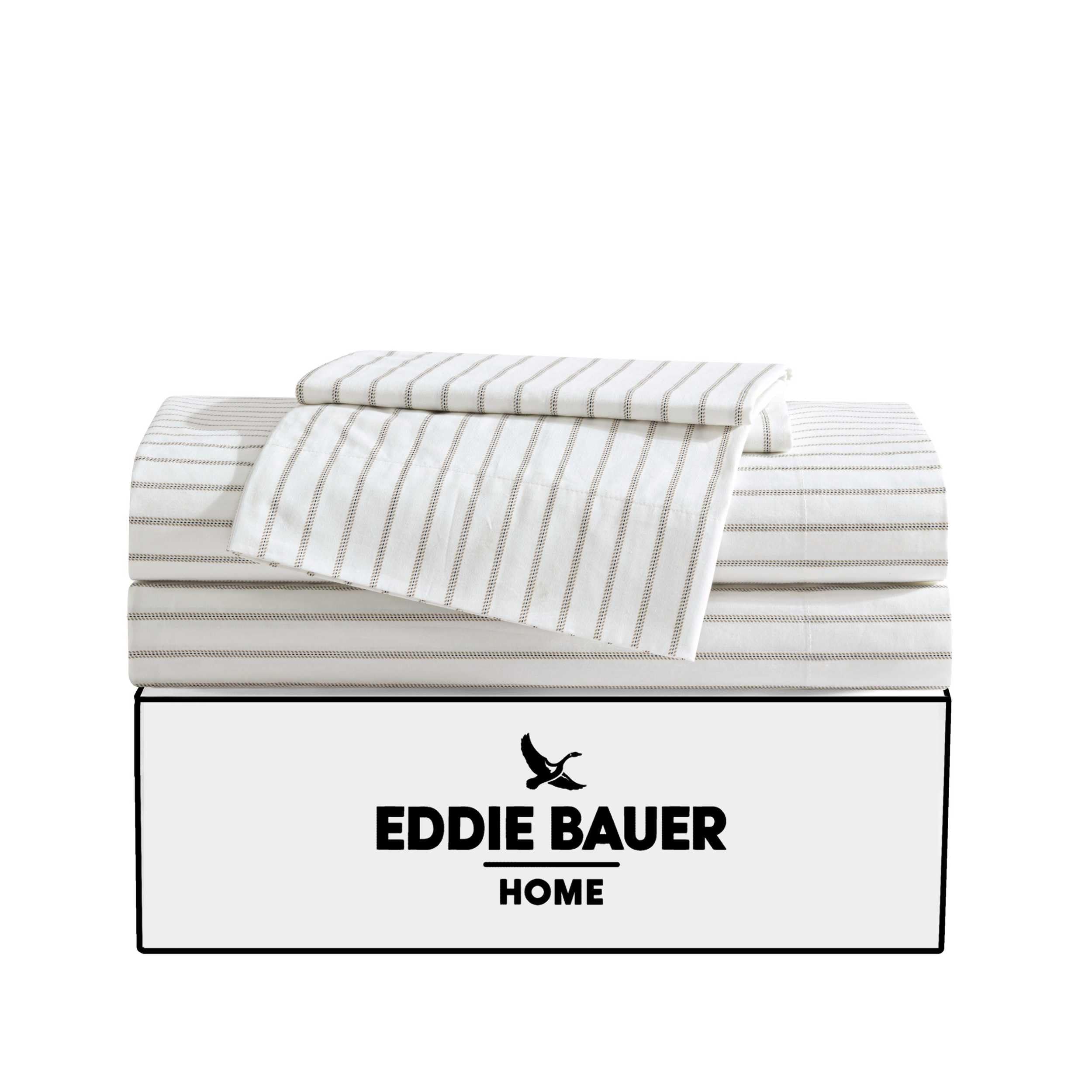 Eddie Bauer - King Sheet Set, Cotton Percale Bedding Set, Super Soft And Cozy Home Decor, Oeko-Tex Certified (Essential Stripe Beige, King)