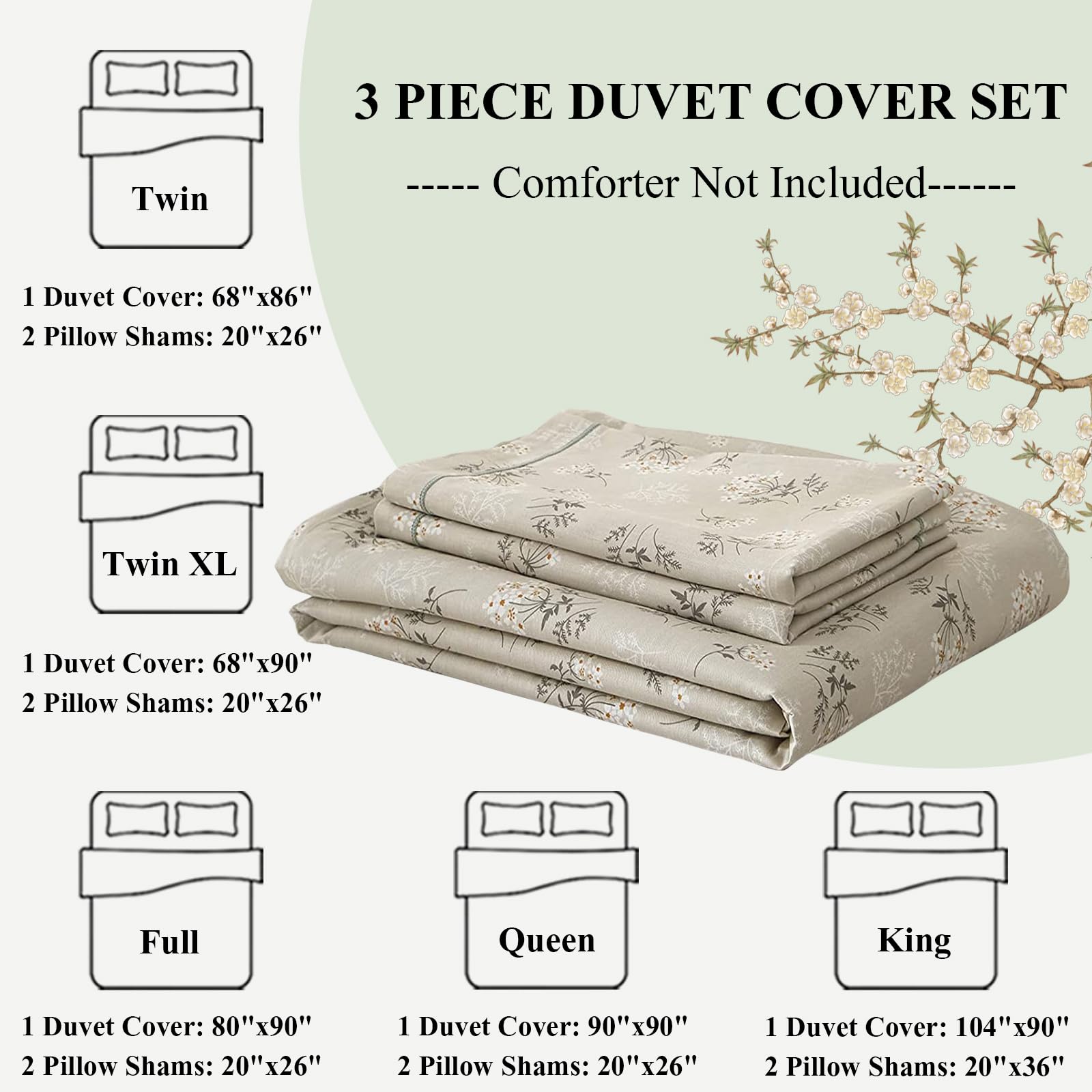Lifetb Garden Style Floral Duvet Cover Queen Soft Cotton Boho Floral Bedding Sets Chic Shabby Botanical Queen Duvet Cover Girl W