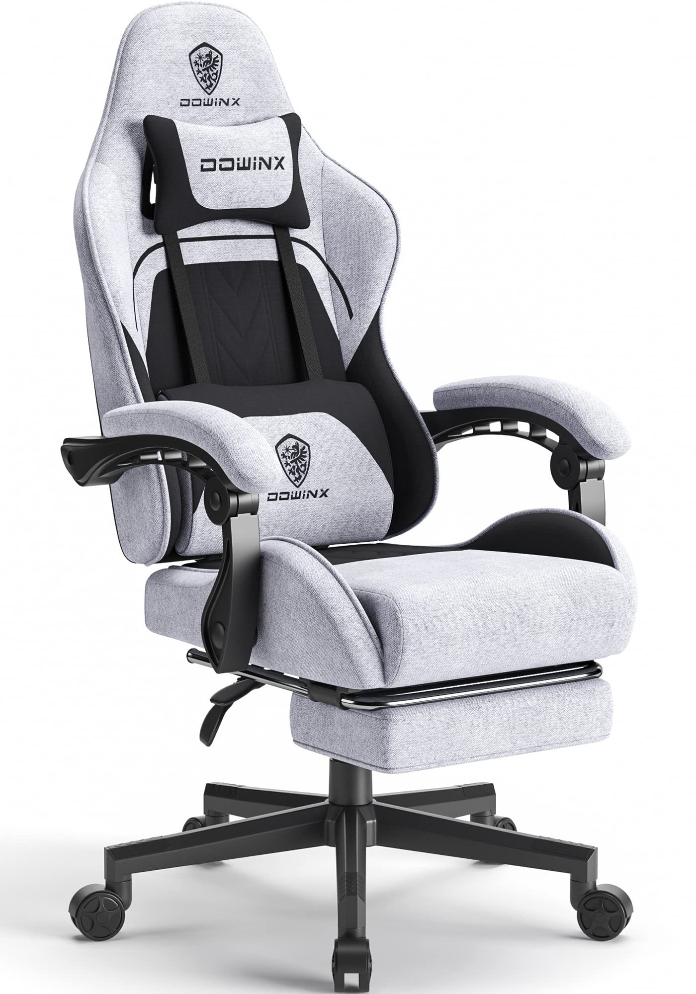 Dowinx Gaming Chair Fabric with Pocket Spring Cushion, Massage Game Chair Cloth with Headrest, Ergonomic Computer Chair with Foo