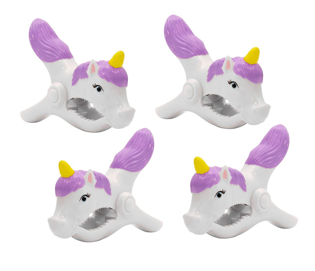 O2COOL Bocaclips - Beach Towel Clips For Beach Chairs, Patio And Pool Accessories - (Unicorn) 4 Count