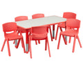Flash Furniture Emmy Adjustable Classroom Activity Table with 6 Stackable Chairs, Rectangular Plastic Activity Table for Kids, 2