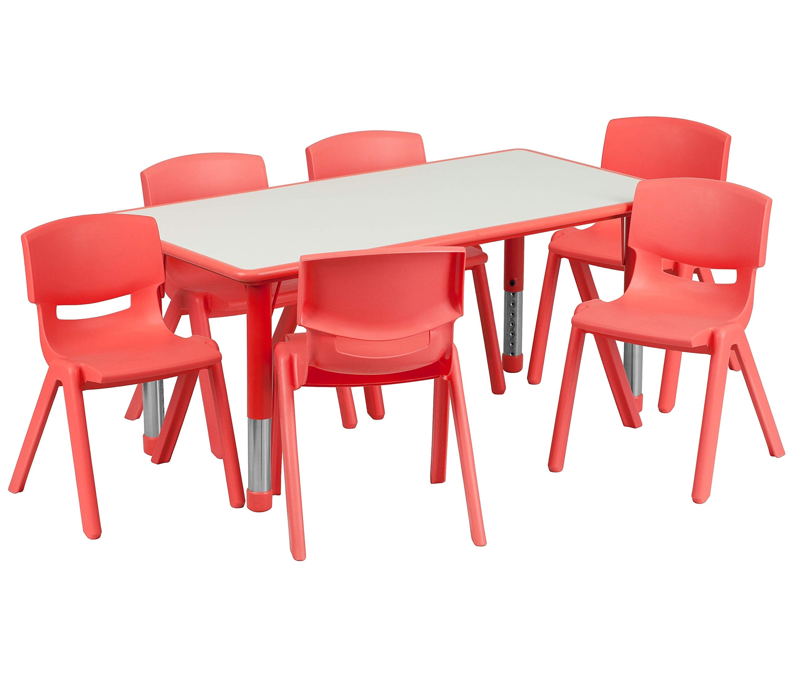 Flash Furniture Emmy Adjustable Classroom Activity Table with 6 Stackable Chairs, Rectangular Plastic Activity Table for Kids, 2