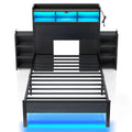 Rolanstar Bed Frame Twin Size with Bookcase Storage Headboard, Slide Out Bedside Storage, Bed with Charging Station & LED Lights