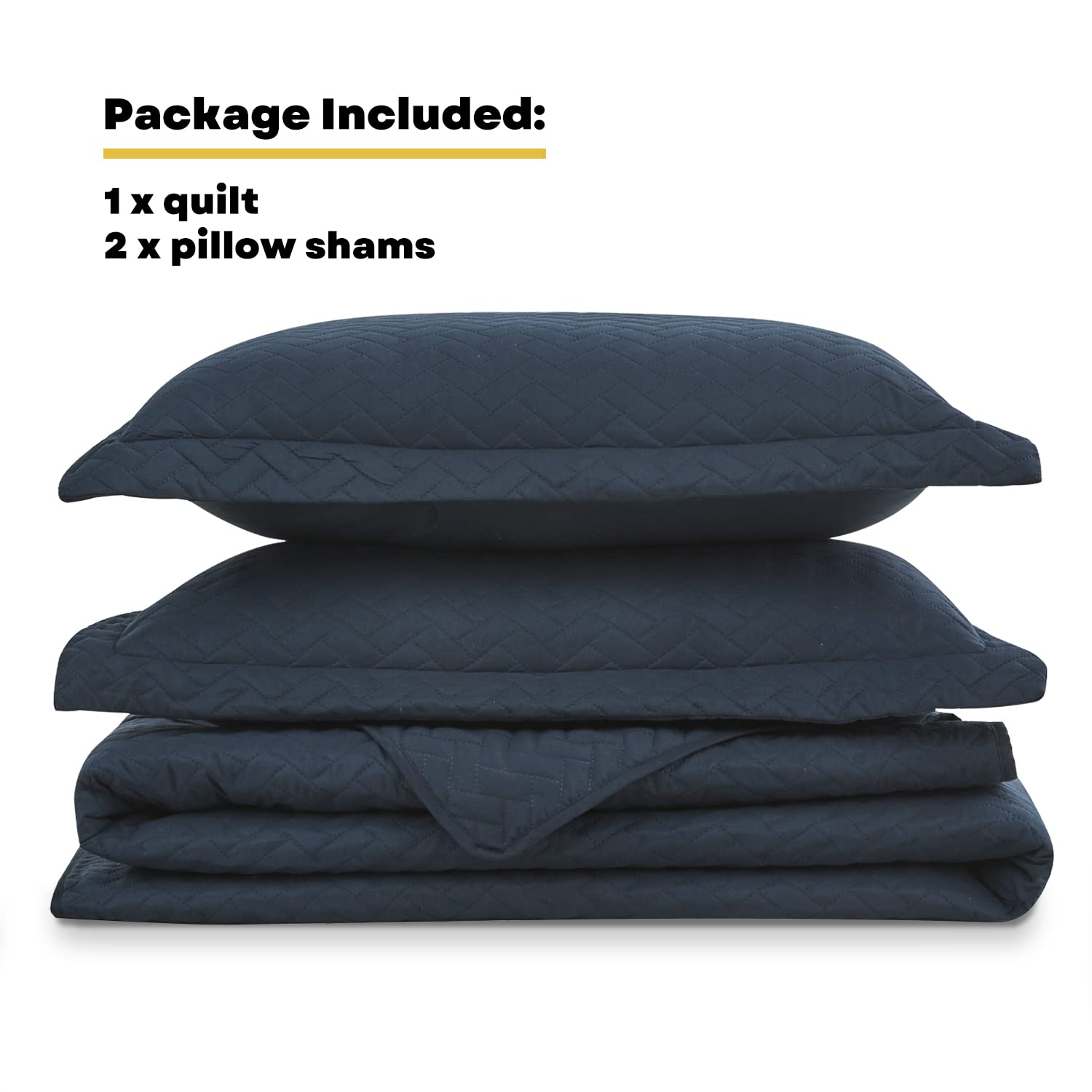 Maple&Stone Quilt Set King Size, Lightweight Navy Bedspread Ultrasonic Chevron Pattern Light Coverlet For All Season Comforter B