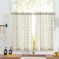 Jinchan Boho Kitchen Curtains Linen Tier Curtains 45 Inches Bohemian Small Cafe Curtains Striped Farmhouse Rustic Curtains For Bathroom Rv Camper Light Filtering Rod Pocket 2 Panels Green On Beige