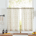 Jinchan Boho Kitchen Curtains Linen Tier Curtains 45 Inches Bohemian Small Cafe Curtains Striped Farmhouse Rustic Curtains For Bathroom Rv Camper Light Filtering Rod Pocket 2 Panels Green On Beige