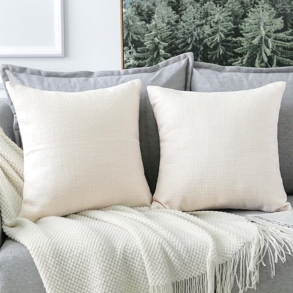 Otostar Linen Throw Pillow Covers Set Of 2 Decorative Square Pillowcases Cushion Covers 13.5X13.5 Inch For Home Decor Sofa Bedroom Car 34 X 34 Cm Cream White/Beige