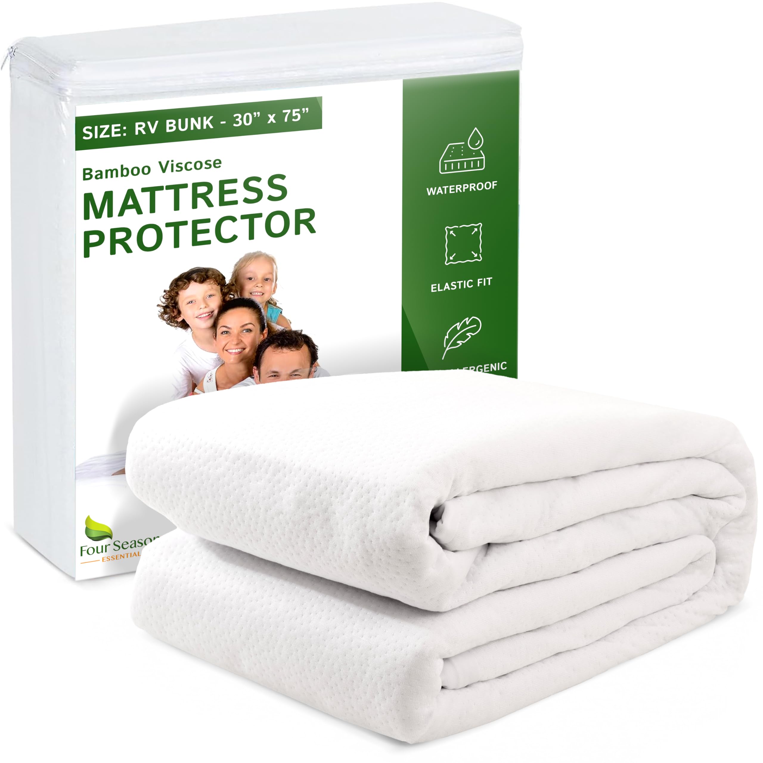 Four Seasons Essentials Rv Bunk Size Waterproof Mattress Protector - Cooling Viscose Derived From Bamboo Fitted Sheet Mattress C